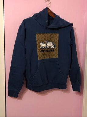 Coach logo horse and carriage blue heavy sweatshirt hoodie size xs